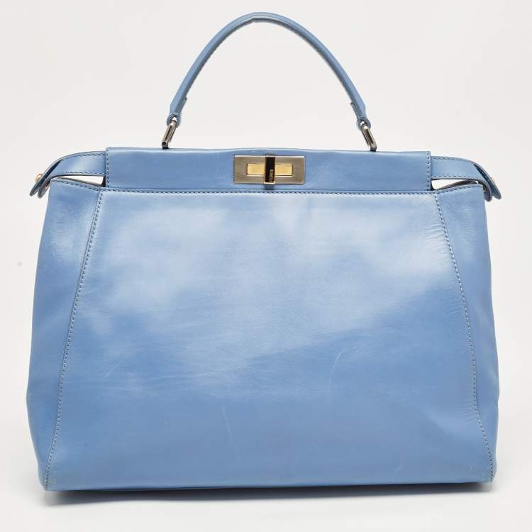 Pre Owned Fendi Blue Leather Large Peekaboo Top Handle Bag