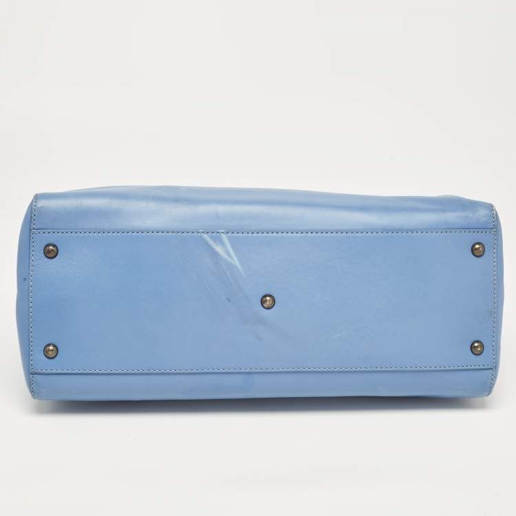 Pre Owned Fendi Blue Leather Large Peekaboo Top Handle Bag