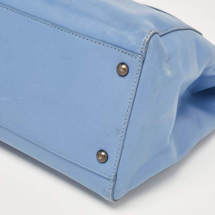 Pre Owned Fendi Blue Leather Large Peekaboo Top Handle Bag
