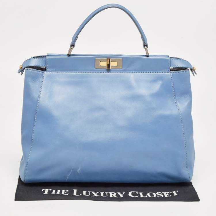 Pre Owned Fendi Blue Leather Large Peekaboo Top Handle Bag