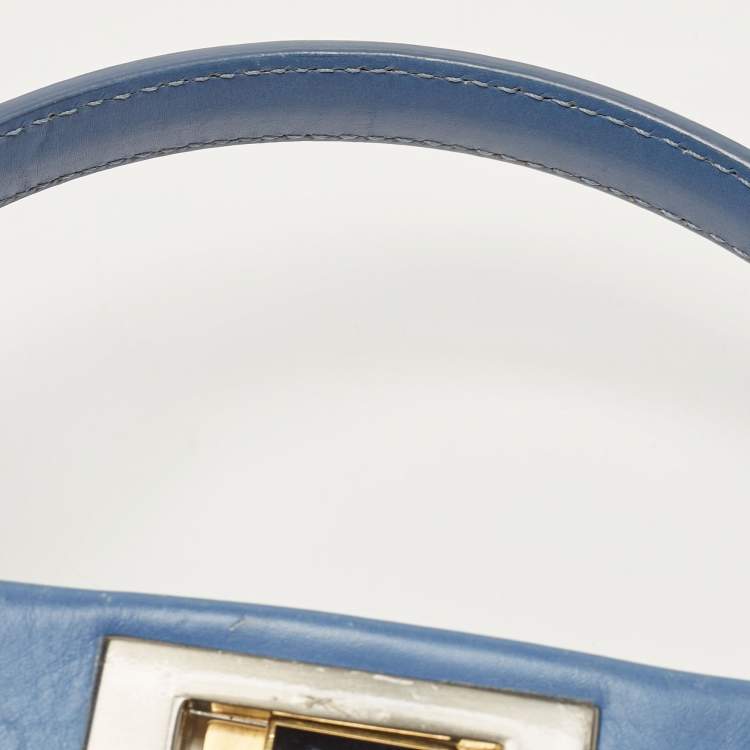 Pre Owned Fendi Blue Leather Large Peekaboo Top Handle Bag