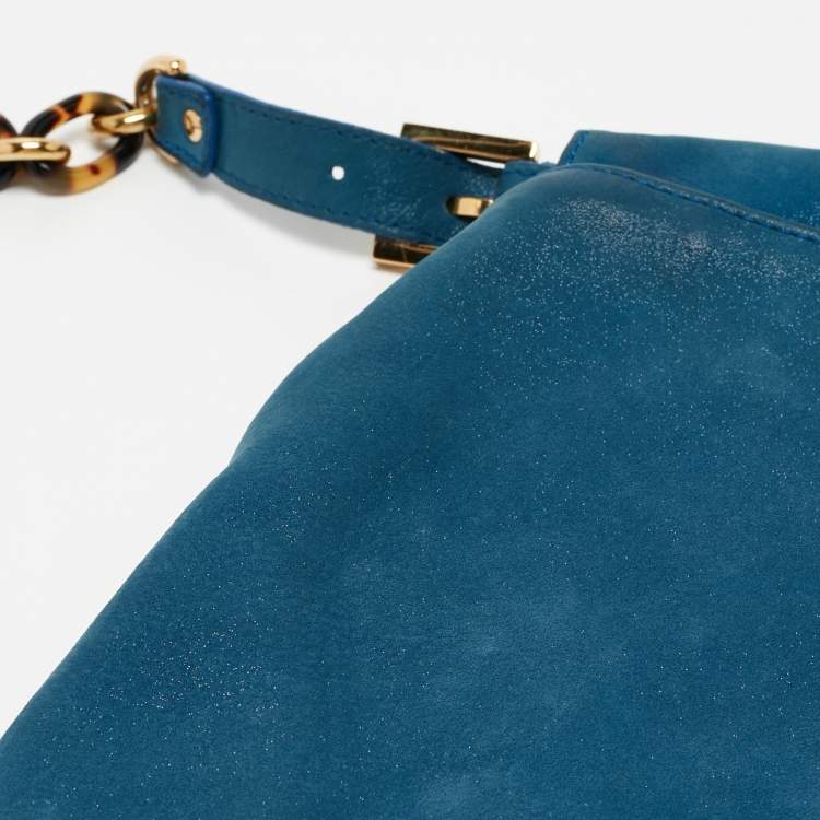 Pre Owned Fendi Blue Iridescent Leather Large Mama Forever Flap Shoulder Bag