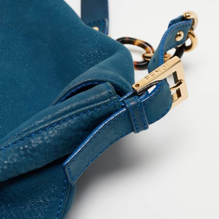 Pre Owned Fendi Blue Iridescent Leather Large Mama Forever Flap Shoulder Bag