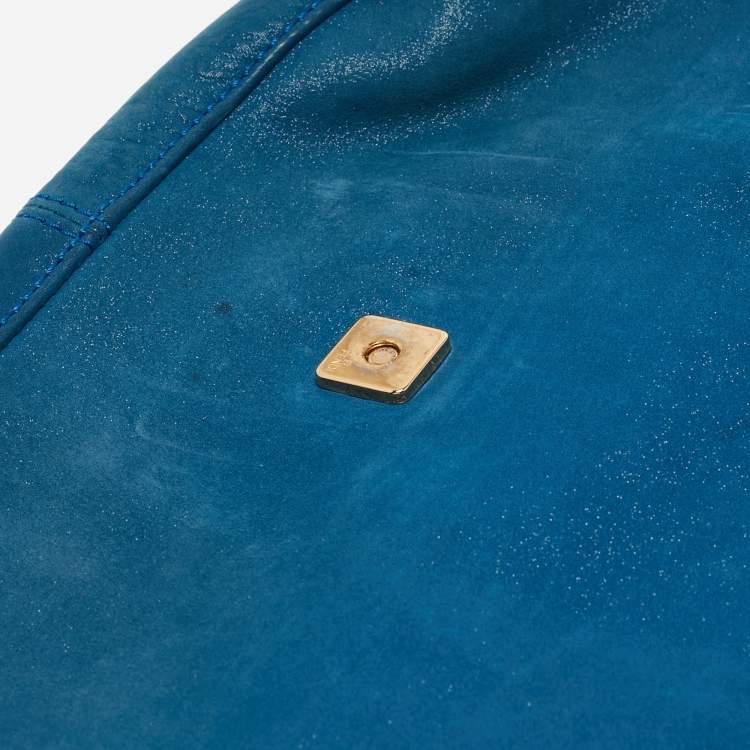 Pre Owned Fendi Blue Iridescent Leather Large Mama Forever Flap Shoulder Bag