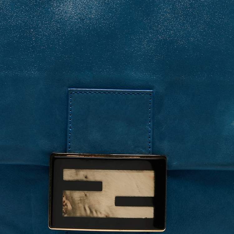 Pre Owned Fendi Blue Iridescent Leather Large Mama Forever Flap Shoulder Bag