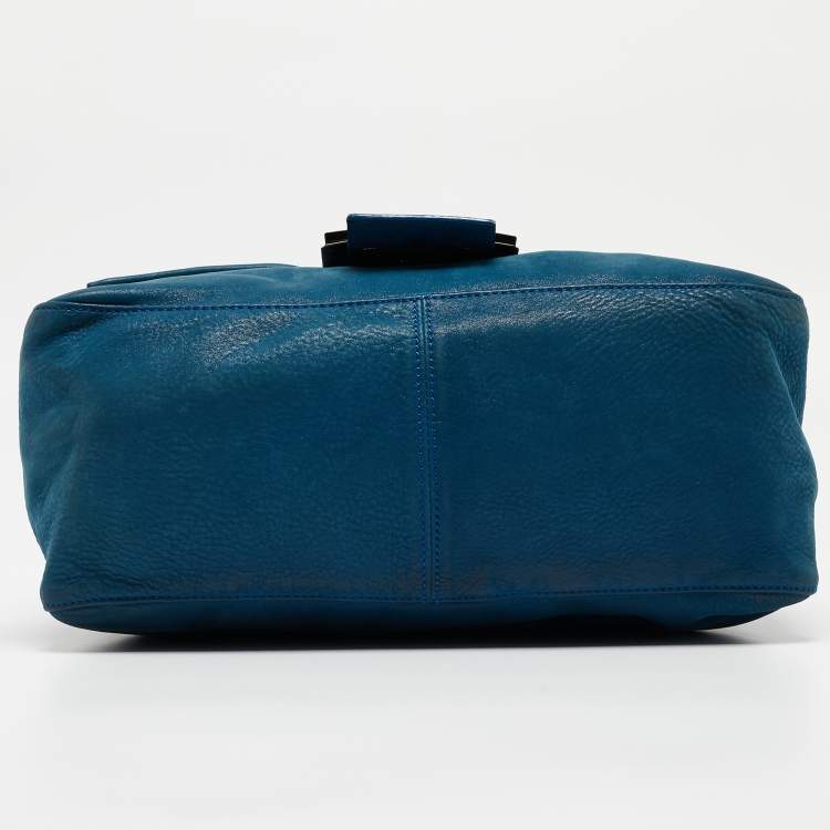 Pre Owned Fendi Blue Iridescent Leather Large Mama Forever Flap Shoulder Bag