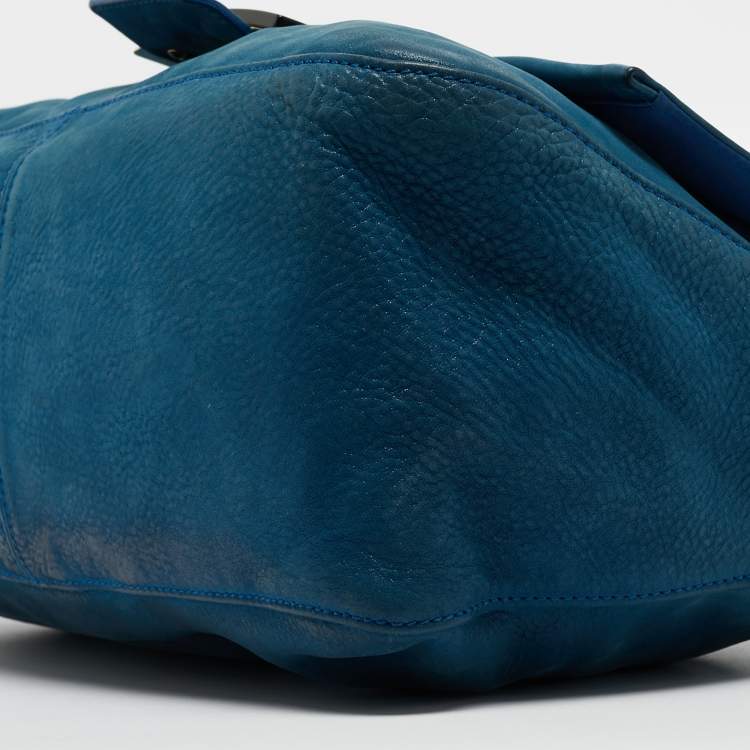 Pre Owned Fendi Blue Iridescent Leather Large Mama Forever Flap Shoulder Bag