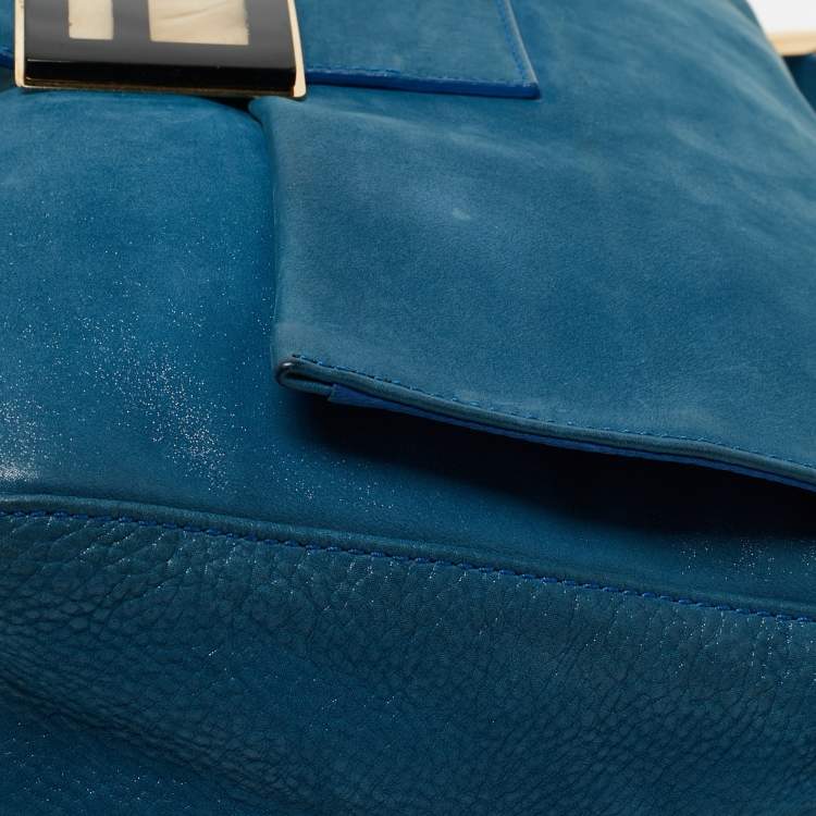 Pre Owned Fendi Blue Iridescent Leather Large Mama Forever Flap Shoulder Bag