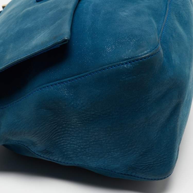 Pre Owned Fendi Blue Iridescent Leather Large Mama Forever Flap Shoulder Bag
