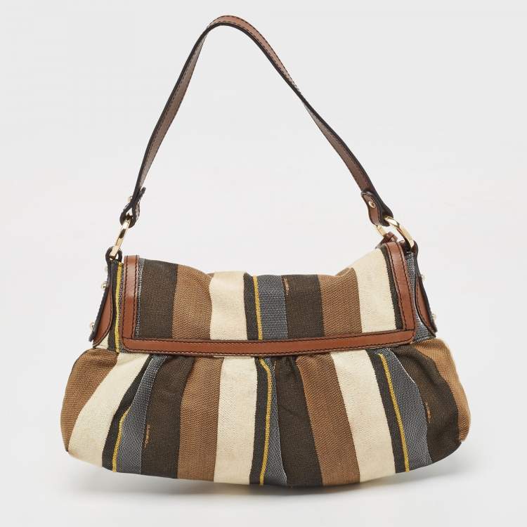 مملوكة مسبقًا Fendi Multicolor Striped Fabric and Leather Limited Edition Chef Flap Bag