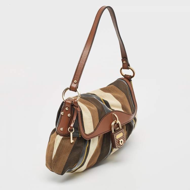 مملوكة مسبقًا Fendi Multicolor Striped Fabric and Leather Limited Edition Chef Flap Bag