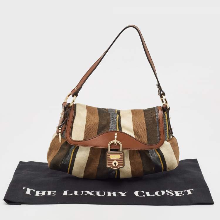 مملوكة مسبقًا Fendi Multicolor Striped Fabric and Leather Limited Edition Chef Flap Bag
