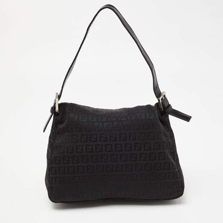 Pre Owned Fendi Black Zucchino Canvas and Leather Mama Baguette Bag
