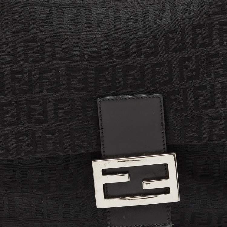 Pre Owned Fendi Black Zucchino Canvas and Leather Mama Baguette Bag