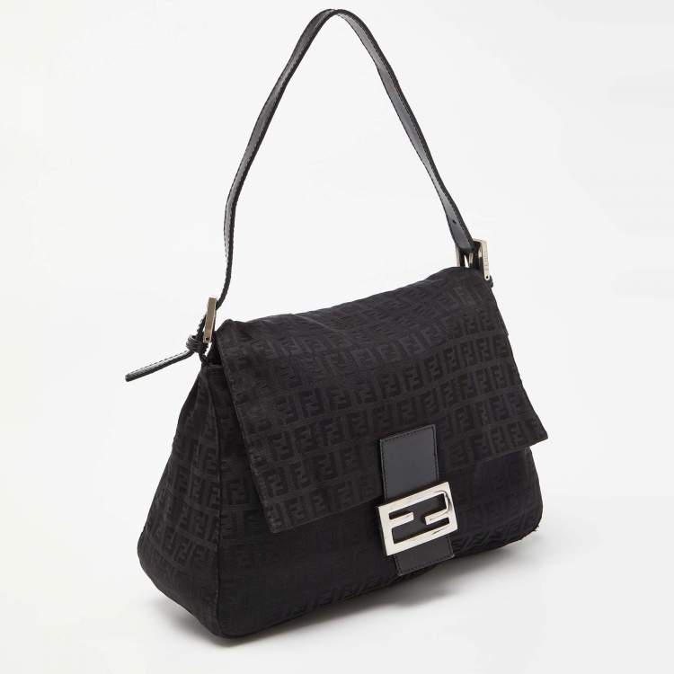Pre Owned Fendi Black Zucchino Canvas and Leather Mama Baguette Bag