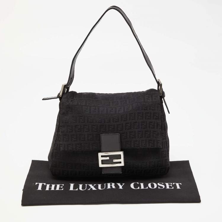 Pre Owned Fendi Black Zucchino Canvas and Leather Mama Baguette Bag