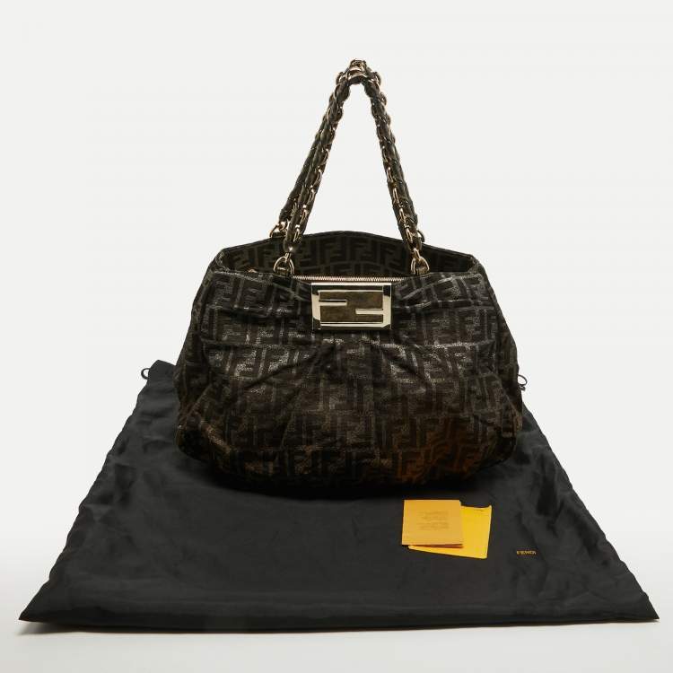 Pre Owned Fendi Tobacco/Gold Ombre Zucca Canvas Large Mia Tote