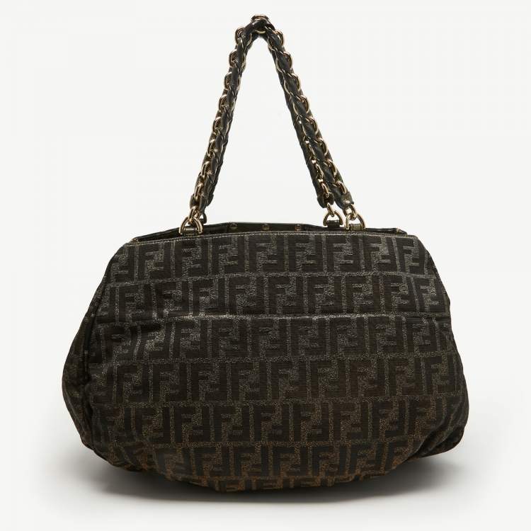 Pre Owned Fendi Tobacco/Gold Ombre Zucca Canvas Large Mia Tote