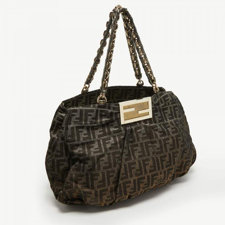 Pre Owned Fendi Tobacco/Gold Ombre Zucca Canvas Large Mia Tote