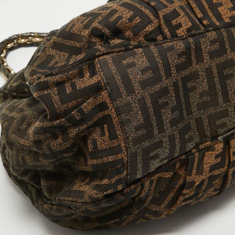 Pre Owned Fendi Tobacco/Gold Ombre Zucca Canvas Large Mia Tote