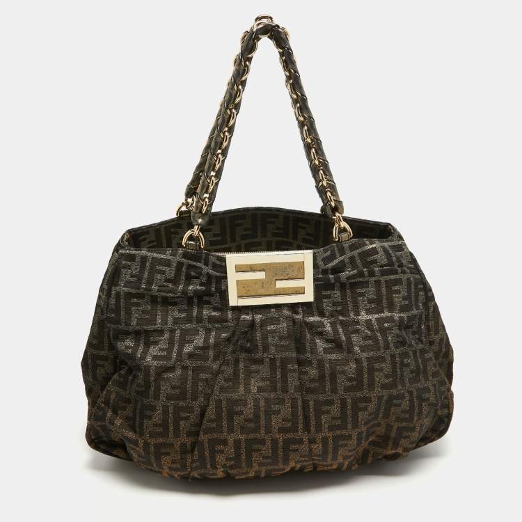 Pre Owned Fendi Tobacco/Gold Ombre Zucca Canvas Large Mia Tote