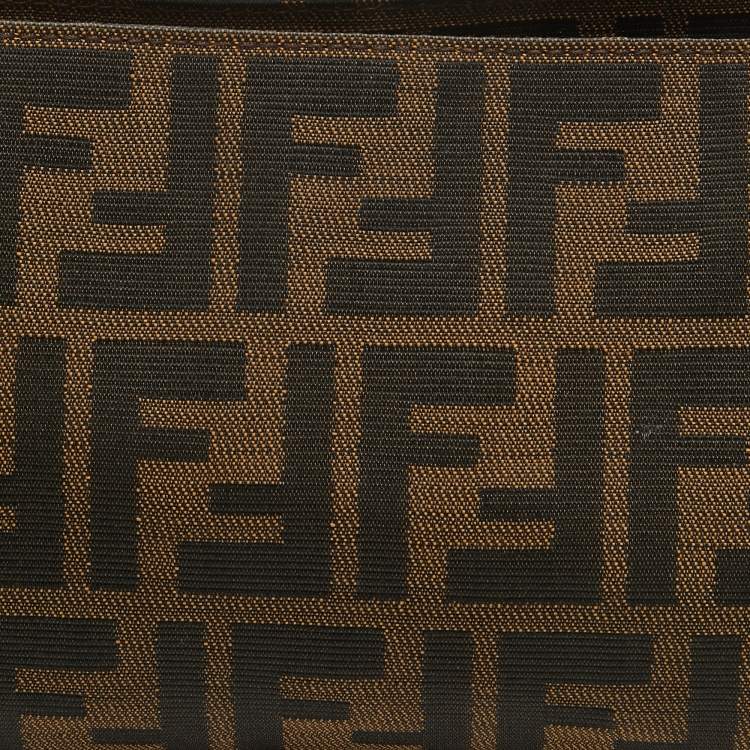 Pre Owned Fendi Tobacco/Red Zucca Canvas and Leather Baguette Bag