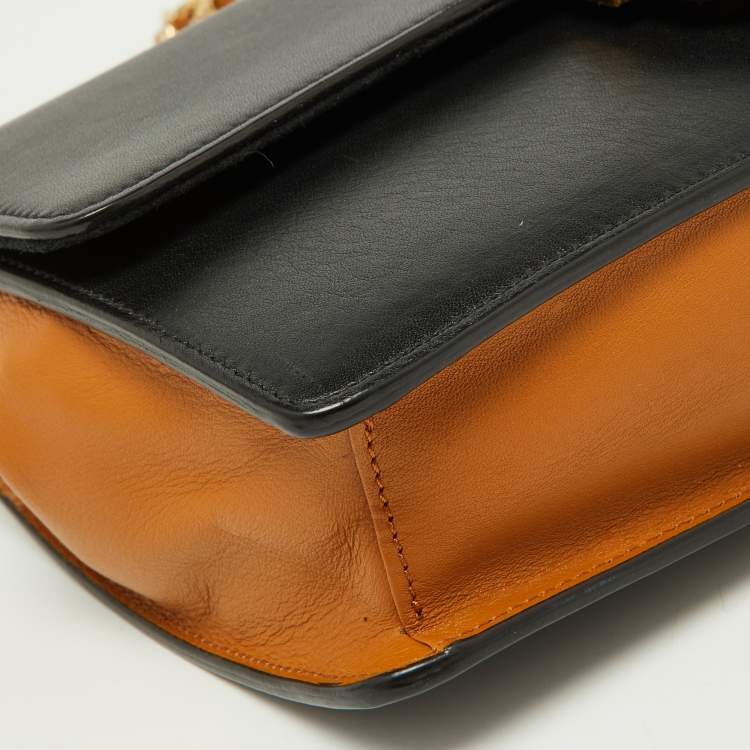 Pre Owned Fendi Black/Tan Leather FF Flap Wallet On Chain