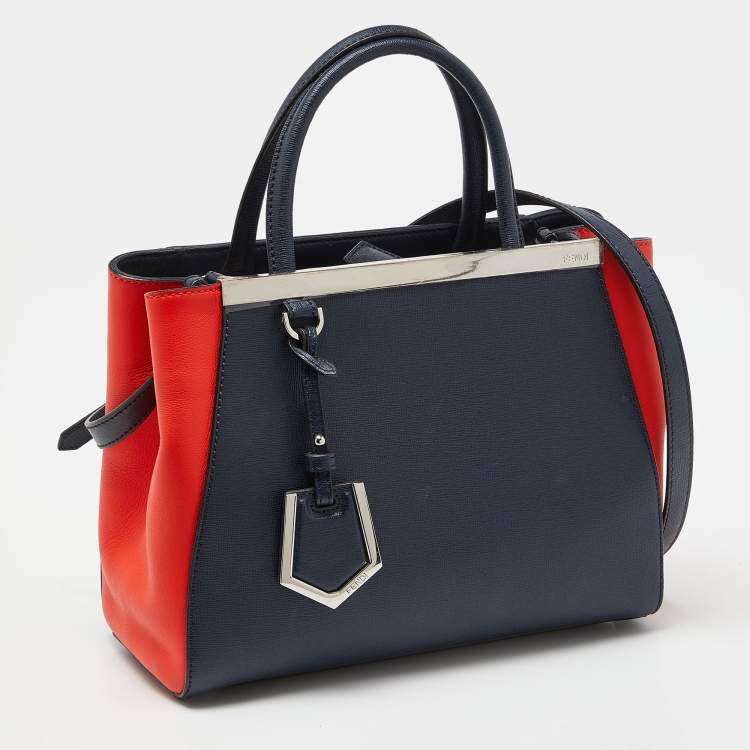 Pre Owned Fendi Navy Blue/Red Leather Petite Sac 2jours Tote