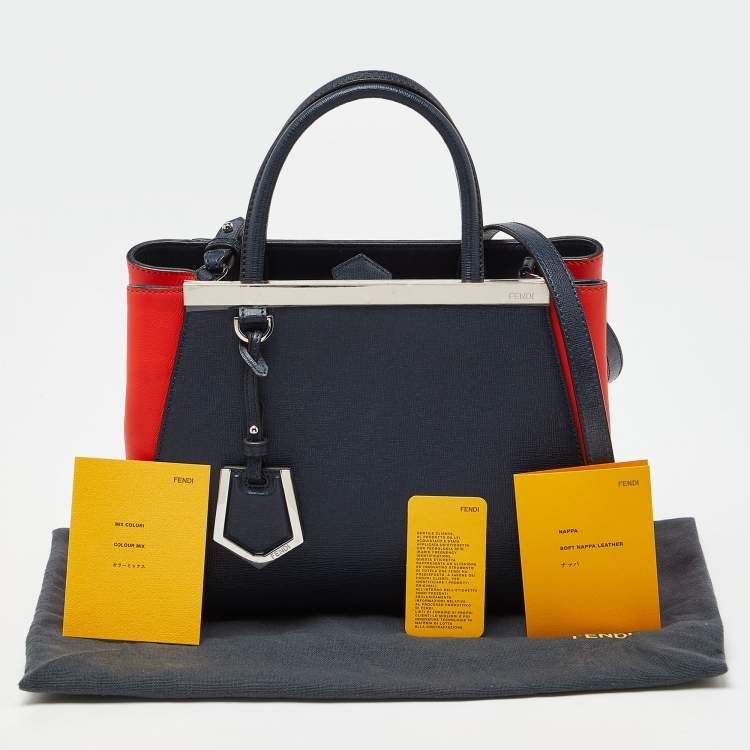 Pre Owned Fendi Navy Blue/Red Leather Petite Sac 2jours Tote