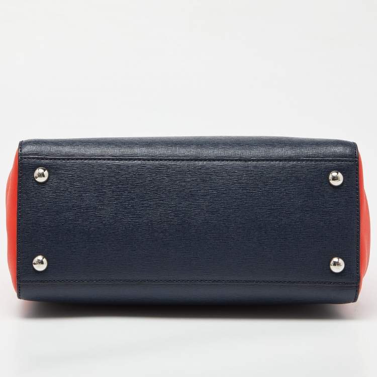 Pre Owned Fendi Navy Blue/Red Leather Petite Sac 2jours Tote