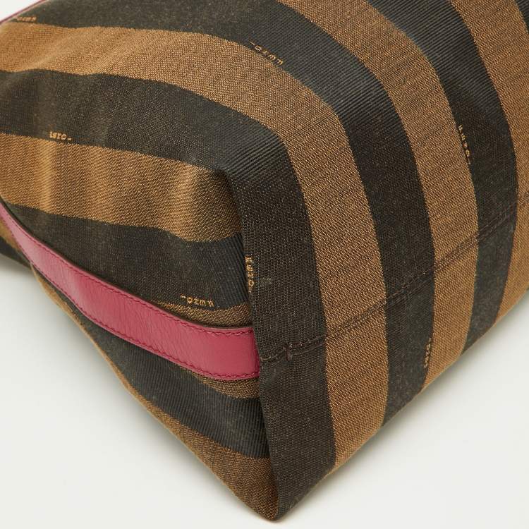 Pre Owned Fendi Tobacco/Red Pequin Stripe Canvas and Leather Hobo