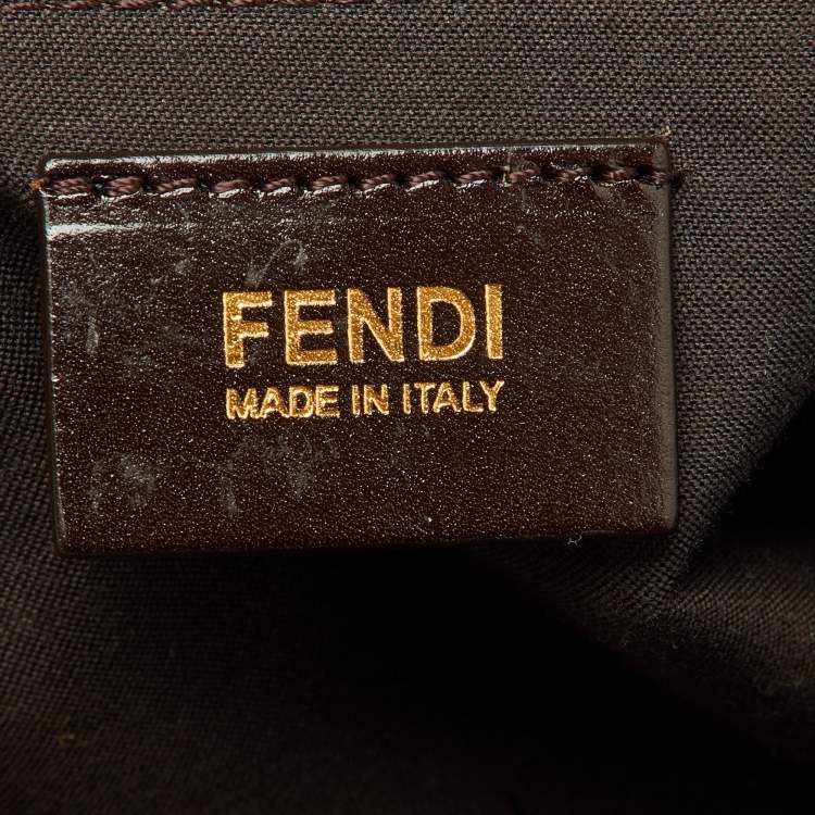 Pre Owned Fendi Tobacco/Red Pequin Stripe Canvas and Leather Hobo