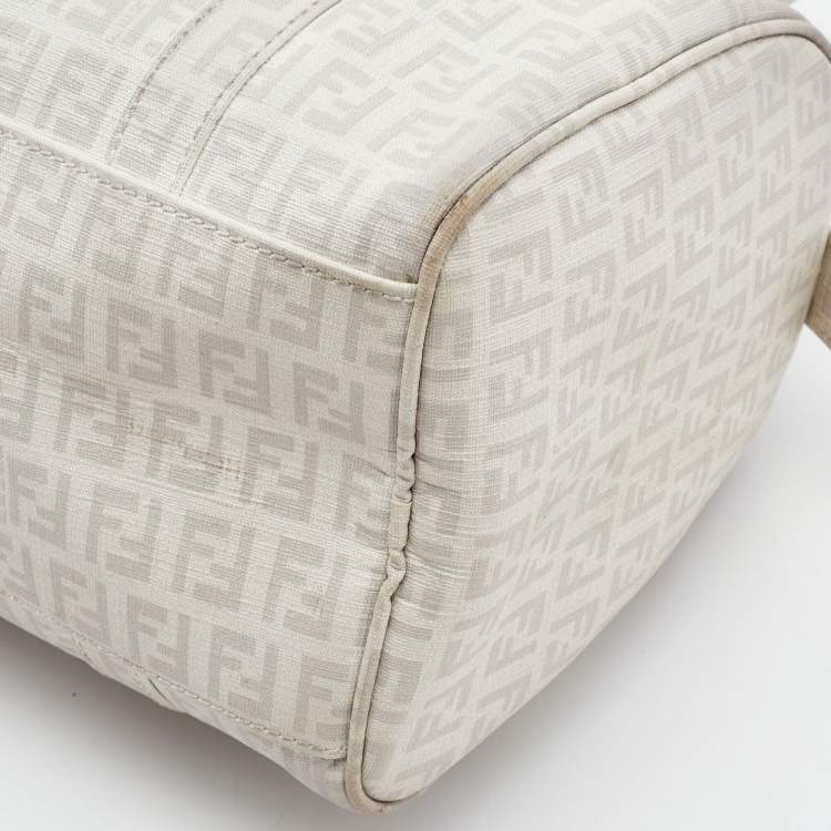 Pre Owned Fendi White/Grey  Zucchino Coated Canvas Small Forever Bauletto Boston Bag