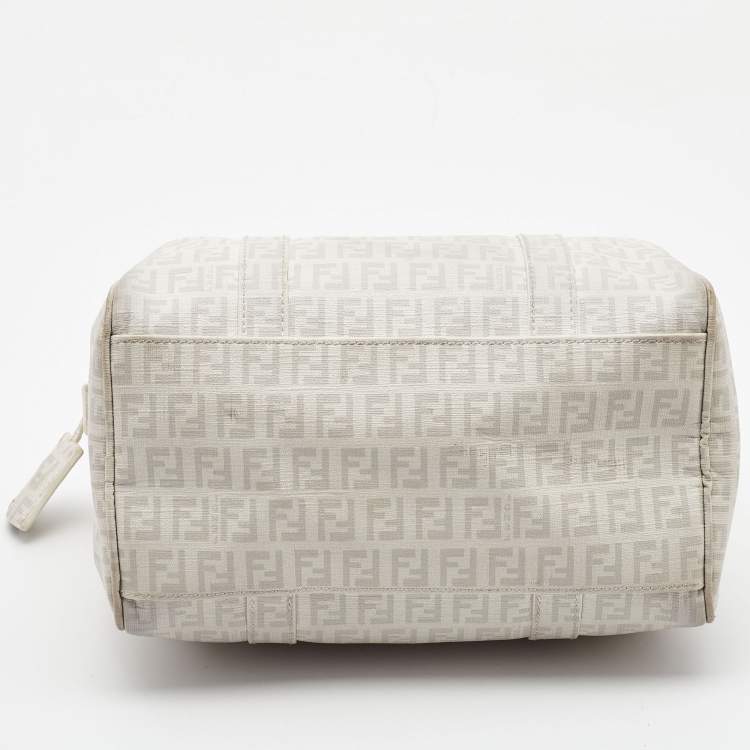 Pre Owned Fendi White/Grey  Zucchino Coated Canvas Small Forever Bauletto Boston Bag