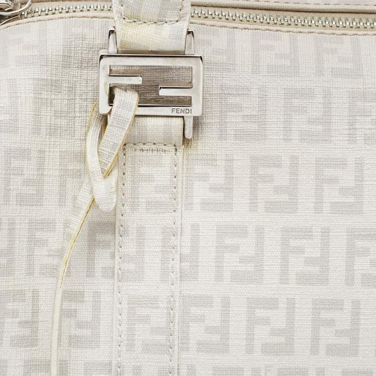 Pre Owned Fendi White/Grey  Zucchino Coated Canvas Small Forever Bauletto Boston Bag