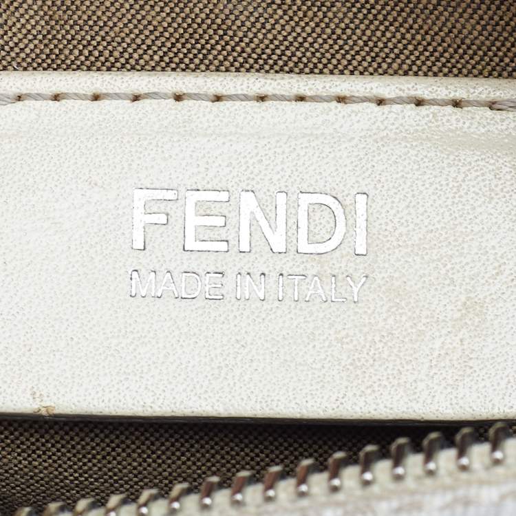 Pre Owned Fendi White/Grey  Zucchino Coated Canvas Small Forever Bauletto Boston Bag