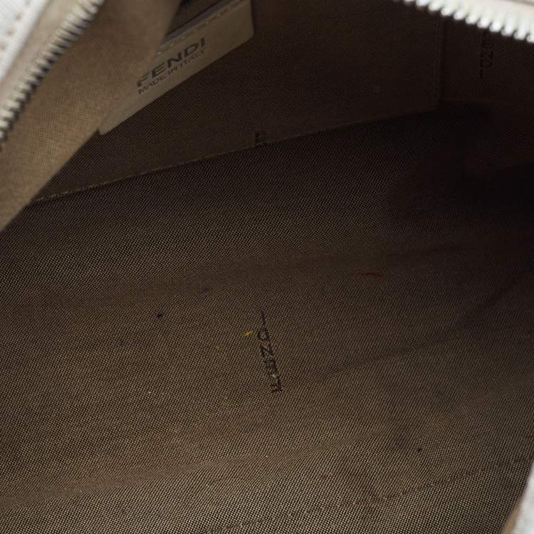 Pre Owned Fendi White/Grey  Zucchino Coated Canvas Small Forever Bauletto Boston Bag
