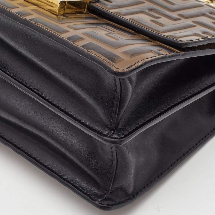Pre Owned Fendi Black/Brown Zucca Embossed Leather Small Kan U Shoulder Bag