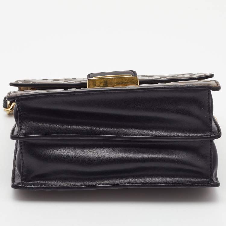 Pre Owned Fendi Black/Brown Zucca Embossed Leather Small Kan U Shoulder Bag