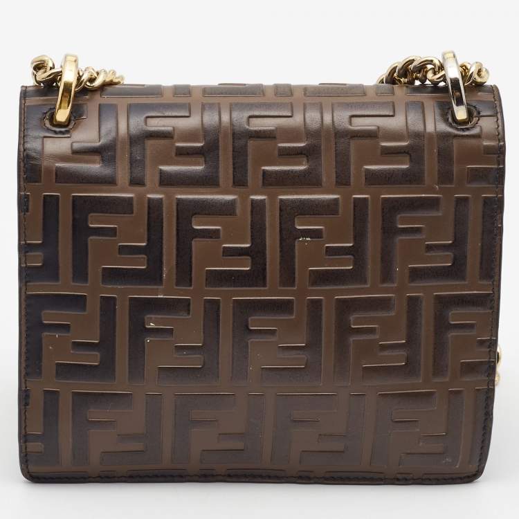 Pre Owned Fendi Black/Brown Zucca Embossed Leather Small Kan U Shoulder Bag