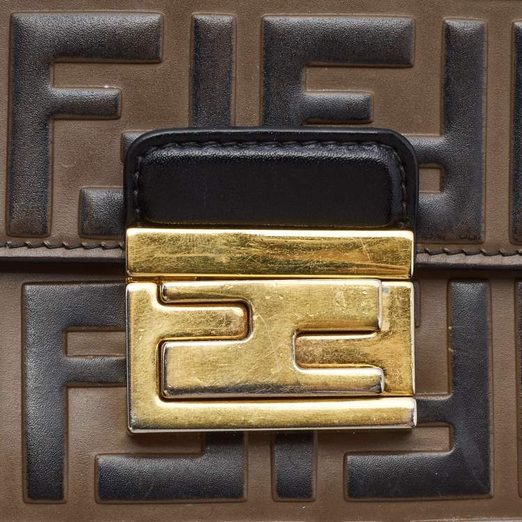 Pre Owned Fendi Black/Brown Zucca Embossed Leather Small Kan U Shoulder Bag