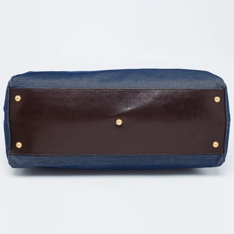 Pre Owned Fendi Blue/Brown Denim and Leather Large Peekaboo Top Handle Bag