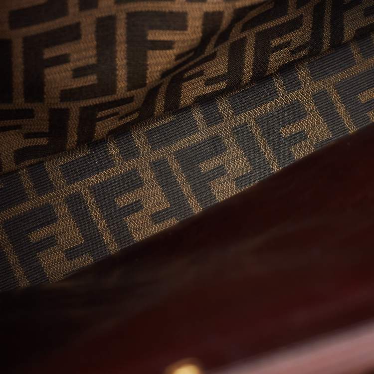 Pre Owned Fendi Blue/Brown Denim and Leather Large Peekaboo Top Handle Bag