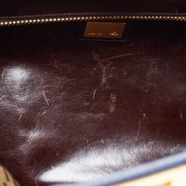 Pre Owned Fendi Blue/Brown Denim and Leather Large Peekaboo Top Handle Bag