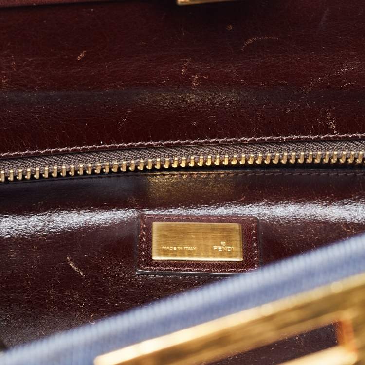Pre Owned Fendi Blue/Brown Denim and Leather Large Peekaboo Top Handle Bag