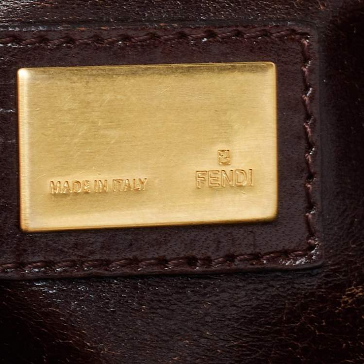 Pre Owned Fendi Blue/Brown Denim and Leather Large Peekaboo Top Handle Bag