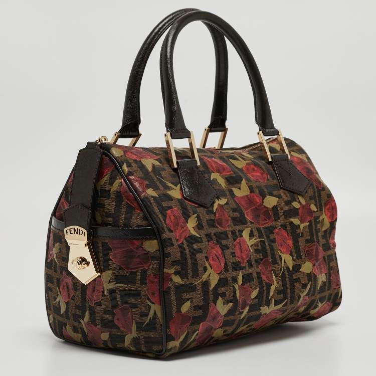 Pre Owned Fendi Tobacco Rose Zucca Canvas and Leather Medium Chef Boston Bag