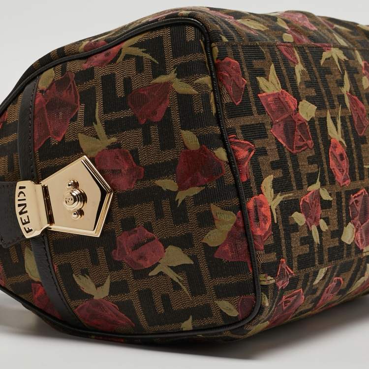Pre Owned Fendi Tobacco Rose Zucca Canvas and Leather Medium Chef Boston Bag
