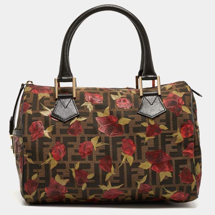 Pre Owned Fendi Tobacco Rose Zucca Canvas and Leather Medium Chef Boston Bag