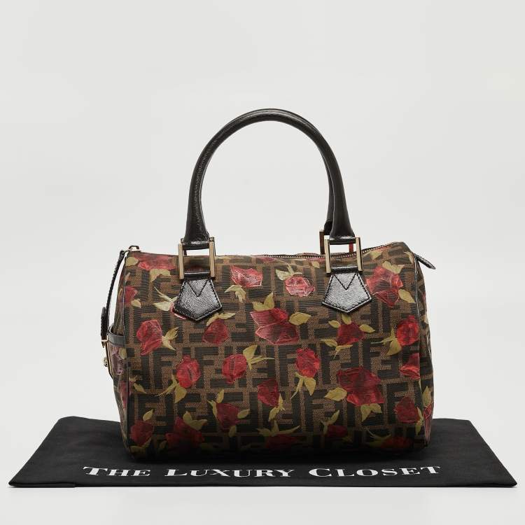 Pre Owned Fendi Tobacco Rose Zucca Canvas and Leather Medium Chef Boston Bag